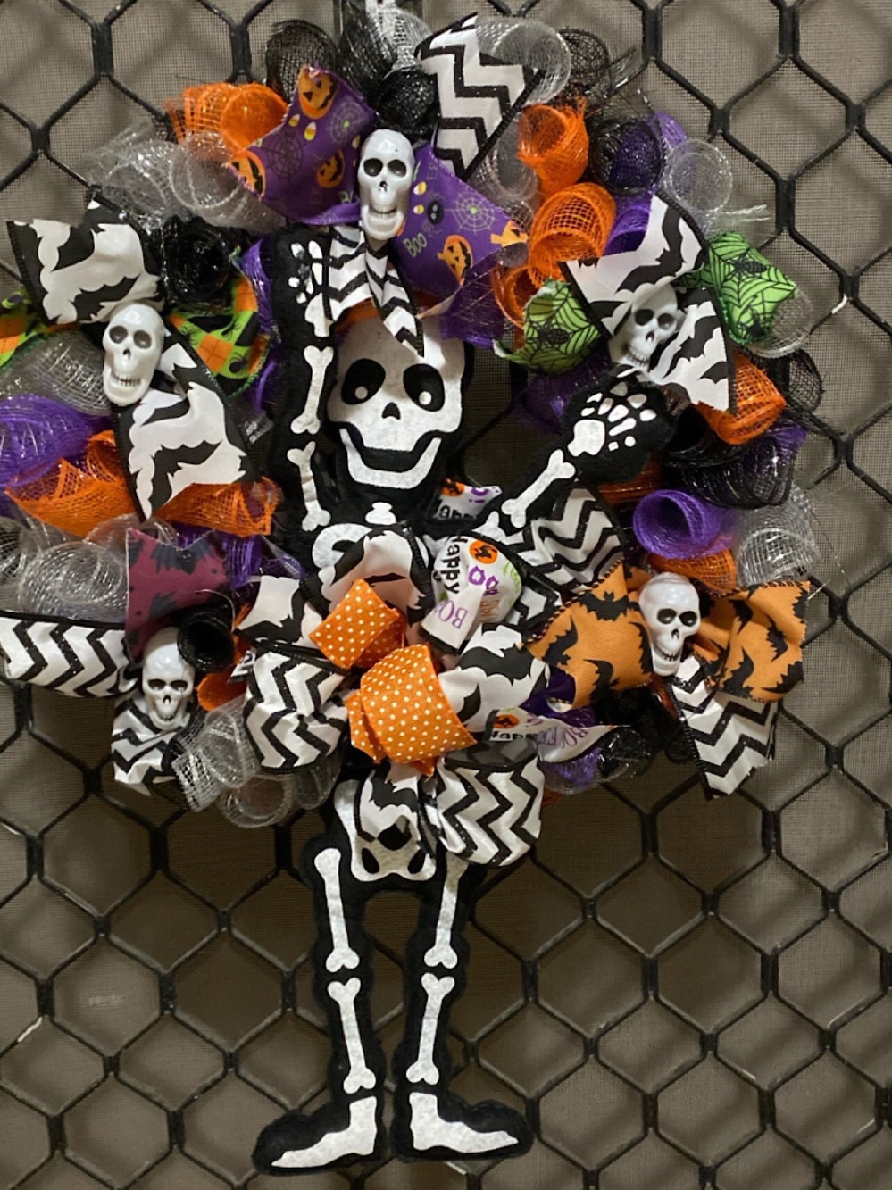HAND CRAFTED Halloween Wreath Skeleton Door Wreath Halloween Decor